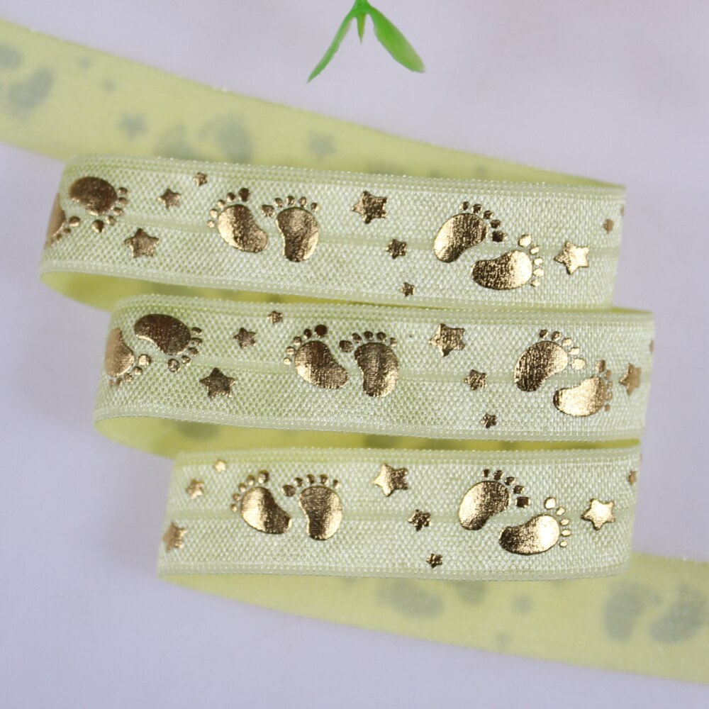 5 farben Gold folie Baby Fußabdruck Gedruckt Feind elastische 5/8 &quot;falten über elastische 50 Meter Profi los: F074-617