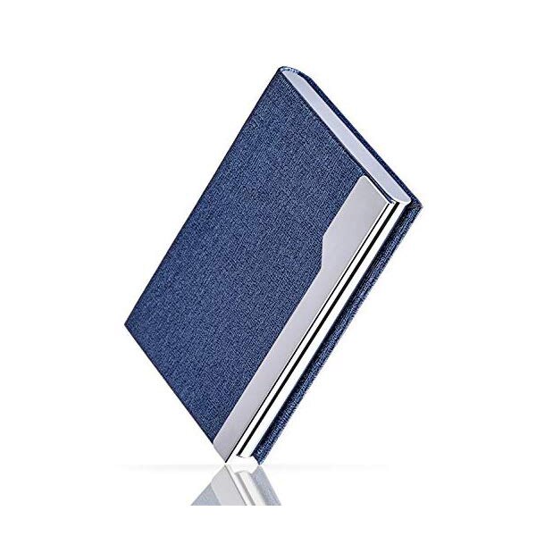 Business Card Holder with Magnetic Buckle Slim Stainless Steel Pocket Business Name Card Carrier Case: Blue