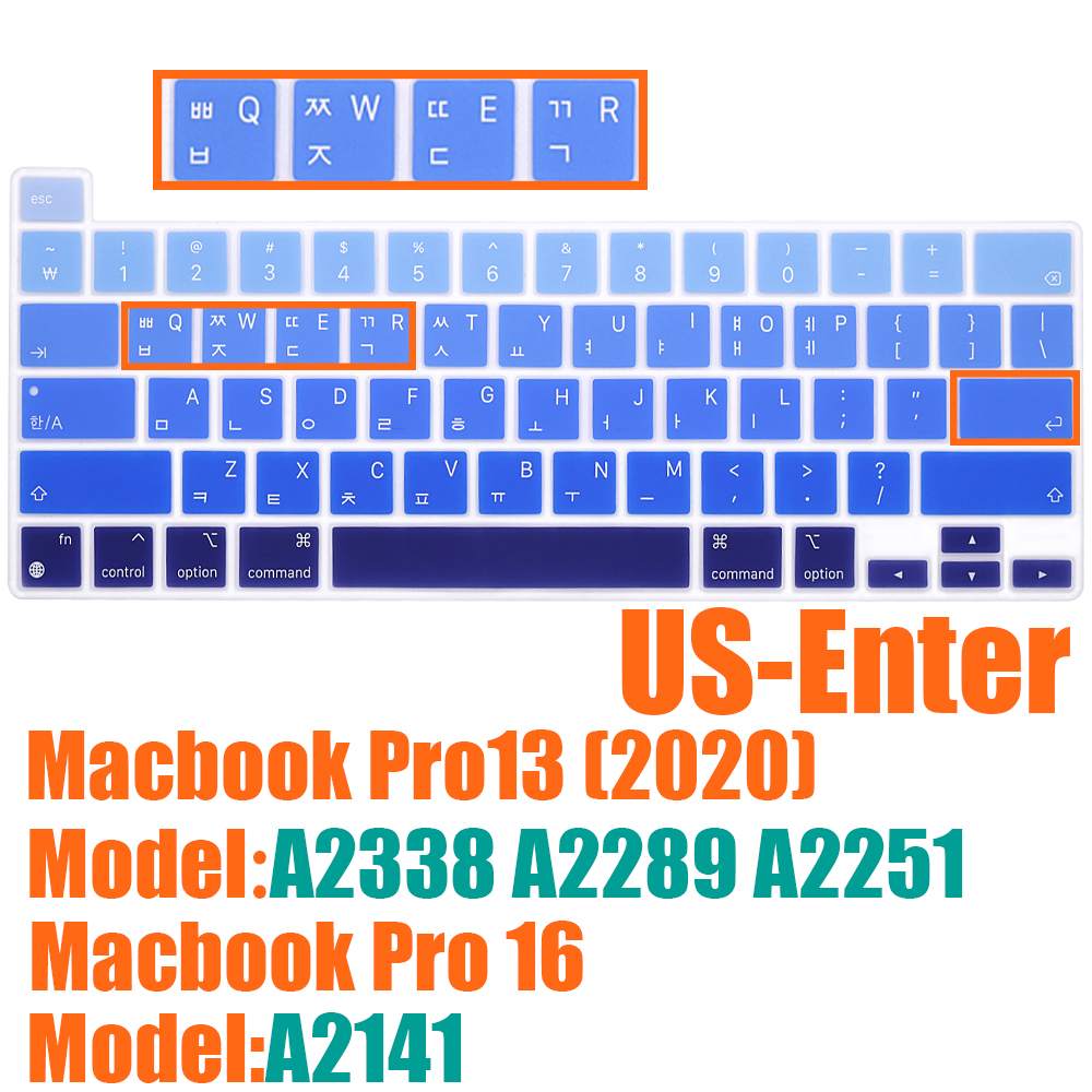 SDYIGOE – housse de clavier coréen pour MacBook Pro13 pouces M1 Pro16 avec barre tactile, Film de protection: US-enter blue