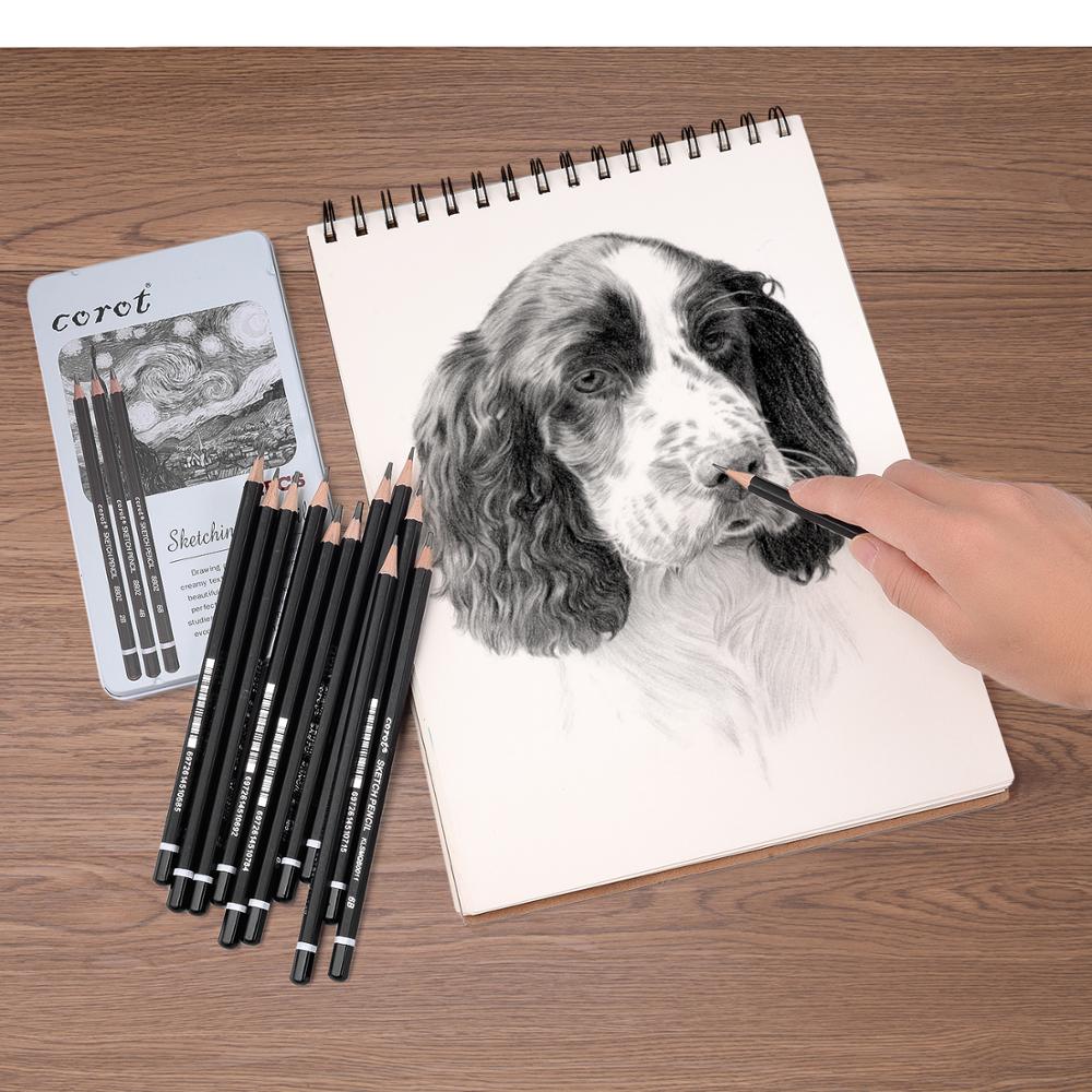 12Pcs Sketching Pencils Set Wooden Packed in a Metal Box HB B 2B 3B 4B 5B 6B 8B 10B Art Drawing Supplies Stationery