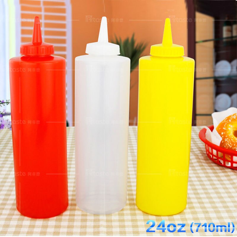 Botella de plástico de alimentaria para cocina, botella exprimible de 8OZ/12OZ/24OZ, para salsa de aceite de oliva, Ketchup, Mustard, Mayo, utensilios para barbacoa