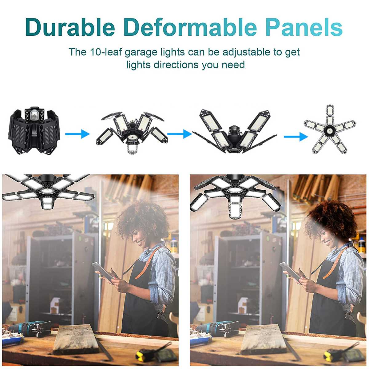 300W Deformable Industrial Lighting E27 Led Fan Garage Light Super Bright 18000LM 2835 Led High Bay Industrial Lamp for Workshop