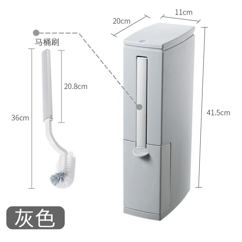 3 in1 Narrow Trash Can Plastic Waste Bin with Toilet Brush Garbage Bucket Dustbin Kitchen Bathroom Cleaning Trash Bin: B