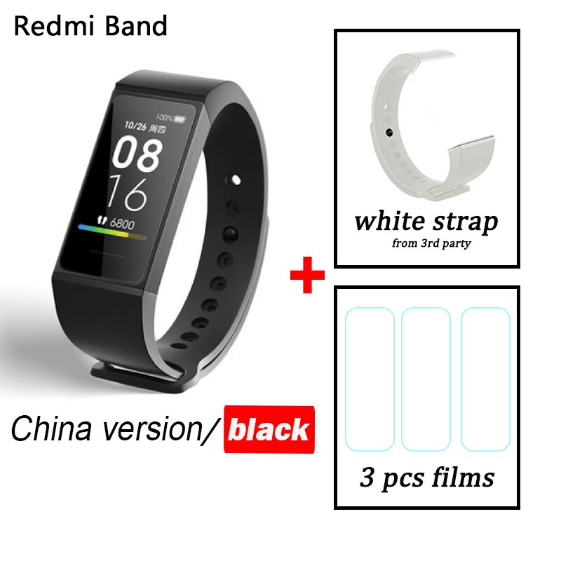 Original XiaoMi RedMi Band Smart Wristband Fitness Bracelet Bluetooth 5.0 USB charging Touch Screen Track Heart Rate Monitor: Ad Film White Strap