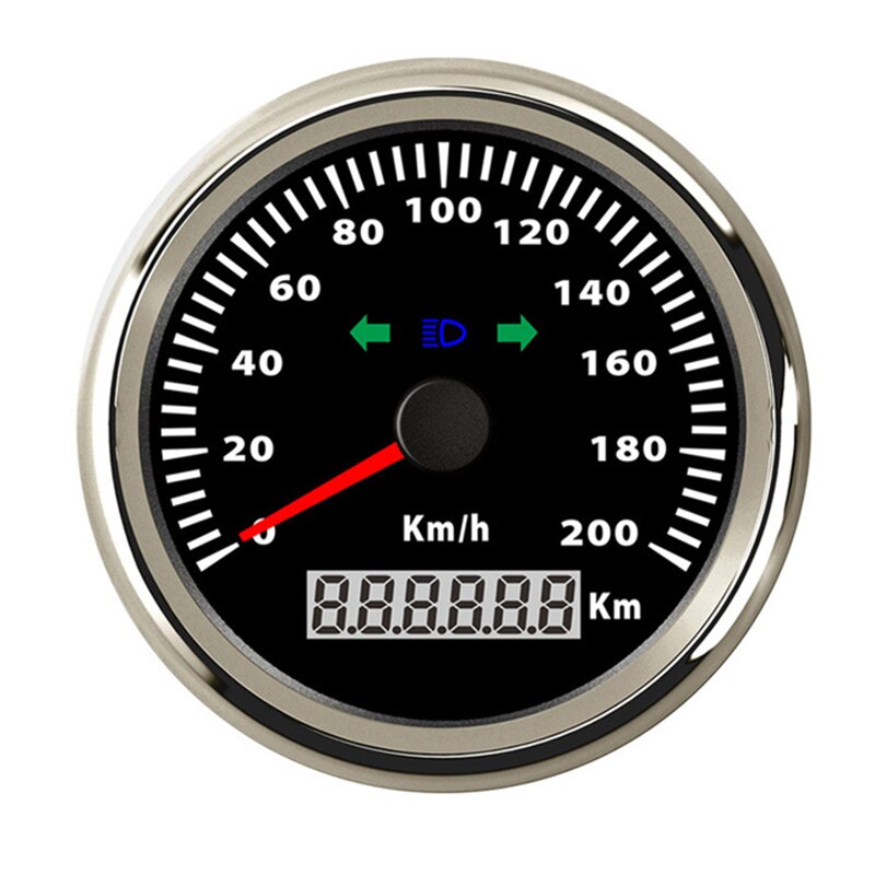 85mm 0-120km/ t gps speedometer 200 km/ t til motorcykelbil båd 12v/24v med rødt baggrundslys: 910-10163- bs