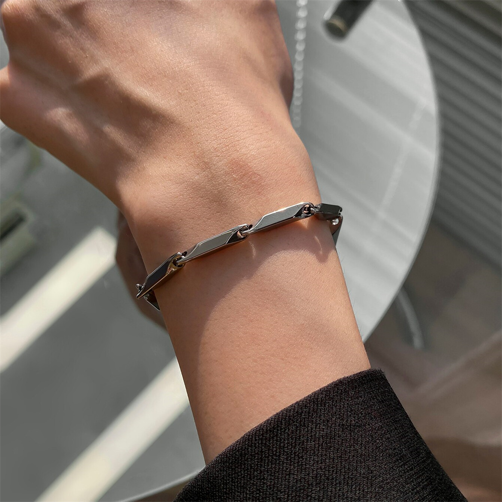 Bracelet Simple en acier inoxydable pour hommes et femmes, chaîne en graine de Melon, 3mm, à la , en titane, tendance, accessoires bijoux: 23.5cm