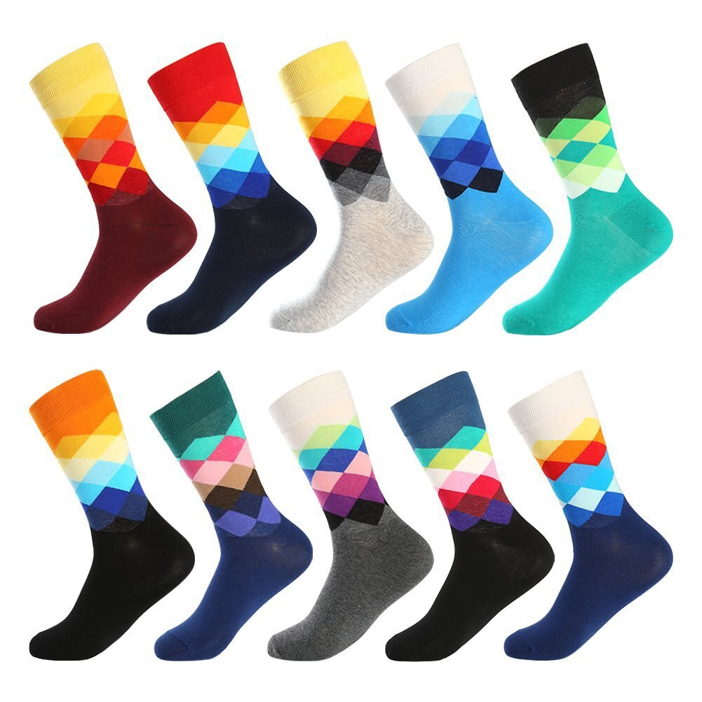 European Men's Socks Classic Colorful Sox Man Cotton Crew Casual Sport Socks Stripe and Cell Socks 1 Pair Socks Large Size Sox