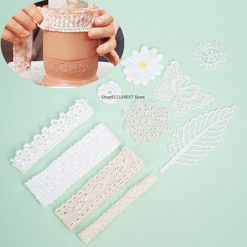 Ensemble d&#39;outils d&#39;impression de dentelle de poterie, outils d&#39;impression de frottement de dentelle de Texture, Kits de motifs en relief de fleurs/forme de papillon, moule d&#39;argile de bricolage