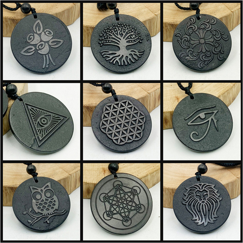 Russische Natuurlijke Authentieke Shungite Hanger Steen Emf Neutraliserend Shungite Ketting Sieraden Anti Stralingsbescherming 5G Blocker