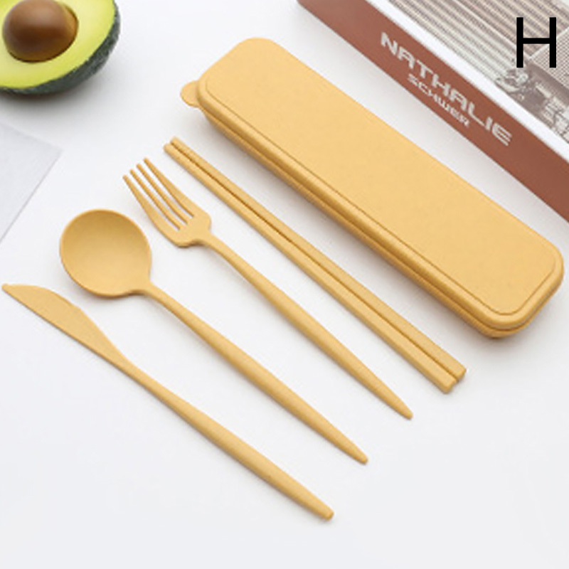 Wheat Straw Cutlery Set Cutlery Fork Spoon And Chopsticks Portable Cutlery Set Solid Color Storage Cutlery Set: H