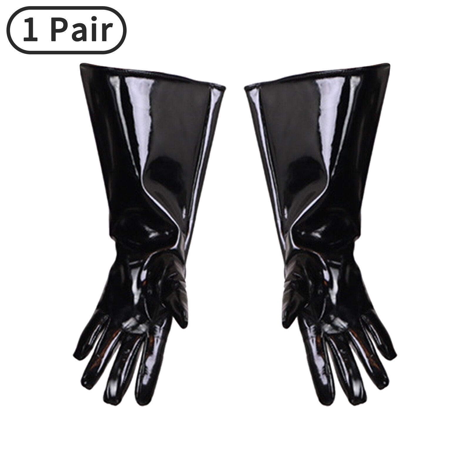 Steampunk Wide Cuffs Gloves Men Women Glossy Patent Leather Glove Cyberpunk Costume Accessories Latex Leather Wide Glove: Black