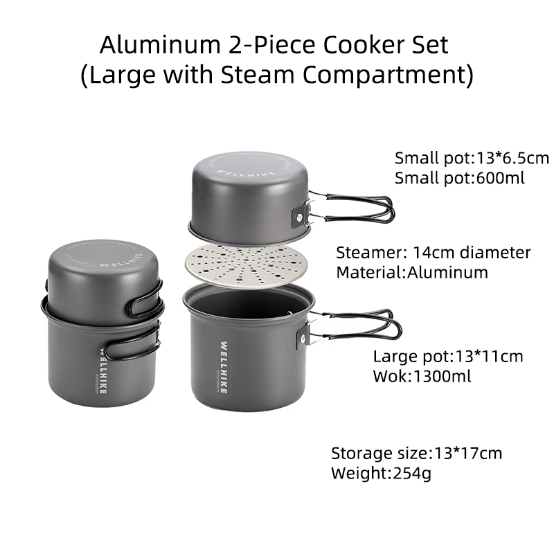 WELLHIKE Portable Ultralight Camping Set Pot 1 Person Foldable Backpack Cooking Set Outdoor Hiking Picnic Camping Tableware: WHITE