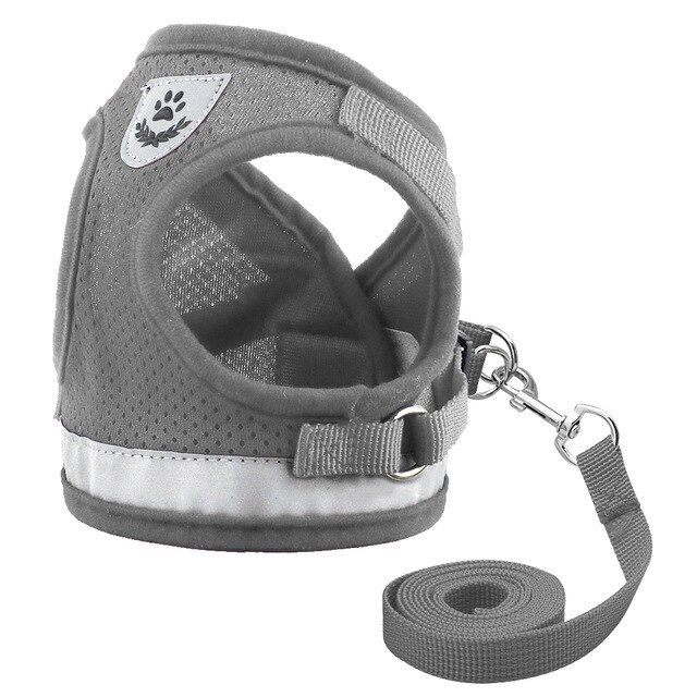 Hond Dier Harnas Voor Chihuahua Pug Kleine Medium Honden Nylon Mesh Puppy Kat Harnassen Vest Reflecterende Wandelen Lead Leash Dierenwinkel: Grijs / XL