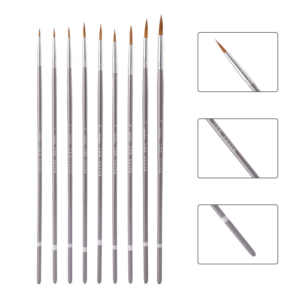 9pc Wolf Hair Detail Fine Paint Brushes Drawing Brush Line Drawing Pen Watercolor Painting Brush For Artist Student: Default Title