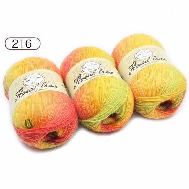 Yarn 5pcs X 100g Rainbow Line Fancy Melange Yarn 100% Cashmere Wool Yarn knitting 20 Colors