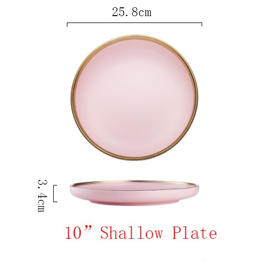 Pink/blå keramik guld indlæg tallerken sæt bøf mad tallerken nordisk stil komplet bordservice skål fad porcelæn spisestel sæt: H