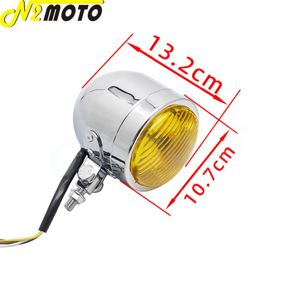 H4 12V Motorcycle Chrome Vintage Amber Headlight Running Lights For Honda Yamaha Suzuki Kawasaki Chopper Bobbers Cafe Racers