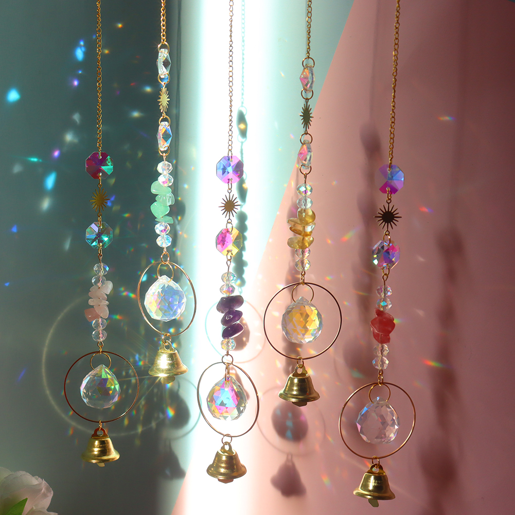 Hanging Crystal Suncatcher Star Craft Sun light Catcher Window Car Moon Bell Pendant Rainbow Maker Home Garden Wall Wind Chime
