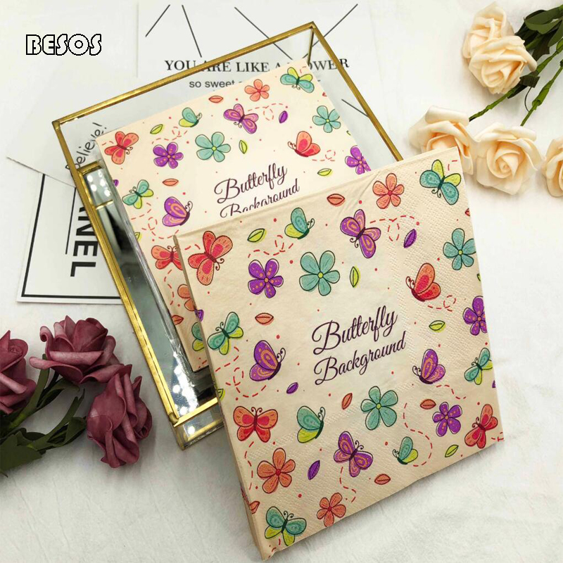 Cute Butterfly Printing Paper Towel Party Table Decoration Environmental Protection Wood Pulp Soft Disposable Paper