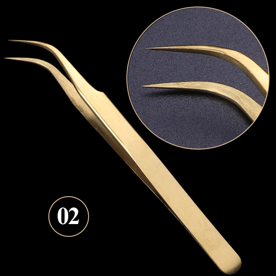 3/1Pc Golden Wimper Extension Pincet Nail Art Decoratie Picking Gereedschap Rechte Gebogen Wenkbrauw Clip Make-Up Accessoire BEG01-03: G02