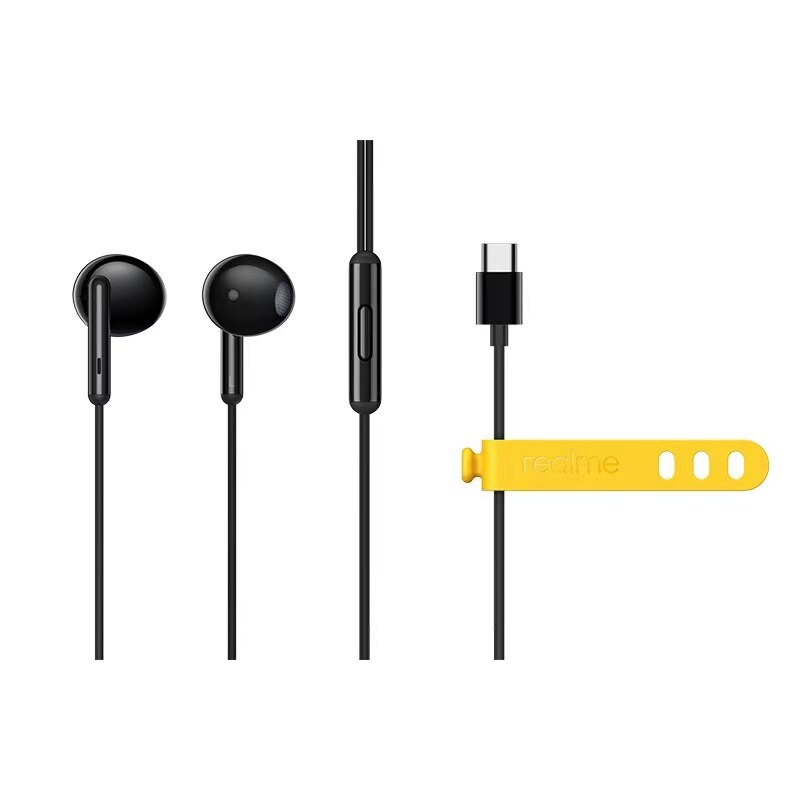 Realme Buds Classic 3.5mm Wired Earphone 14.2mm Large Driver Built-in Microphone Music Call Control Half In-Ear Wired Earphone: Black Type C