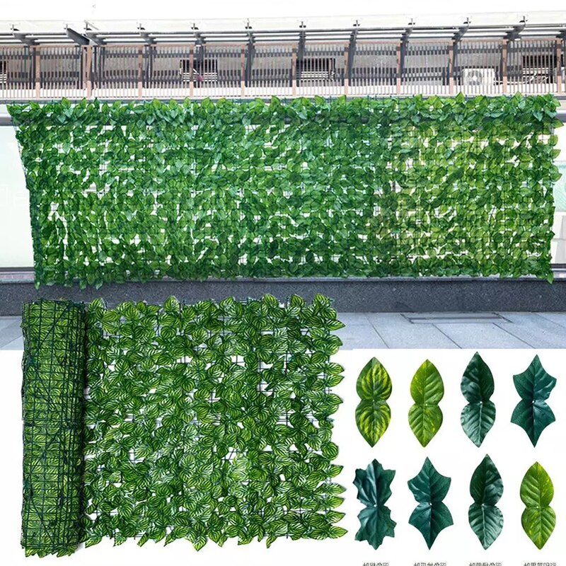 Artificial Leaf Patio Decoration Fence Net FauxIvy Vine Leaf Greenery Panel Green Wall Fence Outdoor Decor
