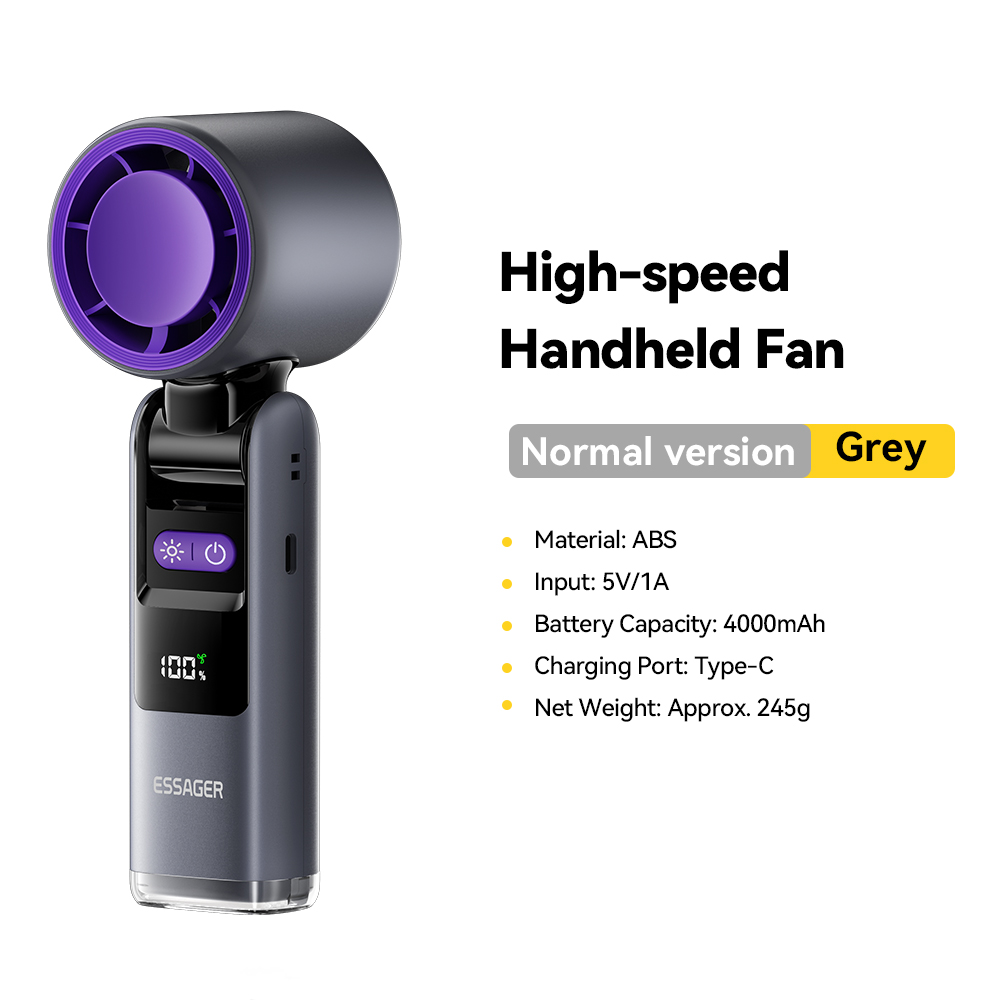 Essager Portable Handheld Turbo Fan 100 High Speed Foldable Fan Handheld Adjustable USB C Rechargeable Fan with Display Screen: Red