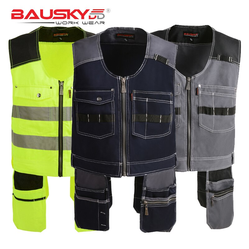 Bauskydd-Chaleco con bolsillos para herramientas para hombre, chaleco de trabajo mecánico para carpintero, ropa de trabajo para exteriores, chaleco para herramientas,