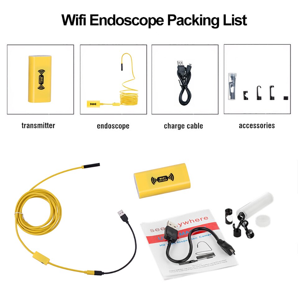 2M 5M 10M WIFI Endoscope Borescope for Android IOS Iphone Endoscope Mini Waterproof Camera 8MM Hard Cable Wireless USB Endoscope