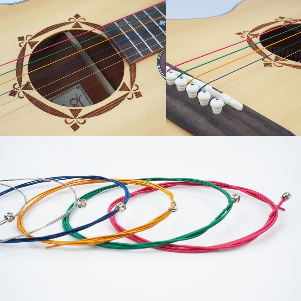 1 set van 6 regenboogkleurige gitaarsnaren voor akoestische folkgitaar, klassieke gitaar, meerkleurige akoestische gitaren, zeshoekig