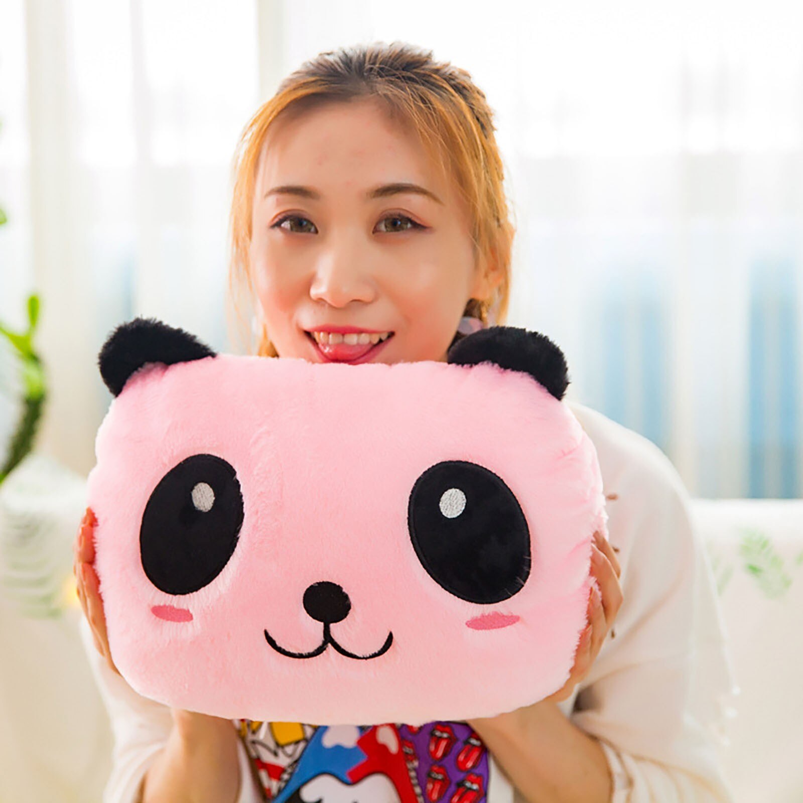 Glowing Panda Pillow Plush Toy Cute Animal Sleeping Pillow Cotton Soft Giant Panda Doll Night Light Valentine's Day Party Decor