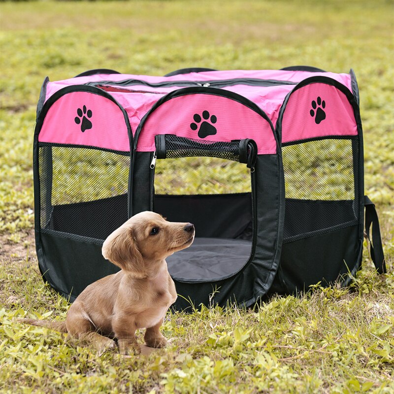 Portable Folding Pet Tent Dog House Outdoor Kennels For Small Large Dogs Foldable Playpen Indoor Puppy Cage Pet Dog Crate Room: pink / M 91x91x58cm