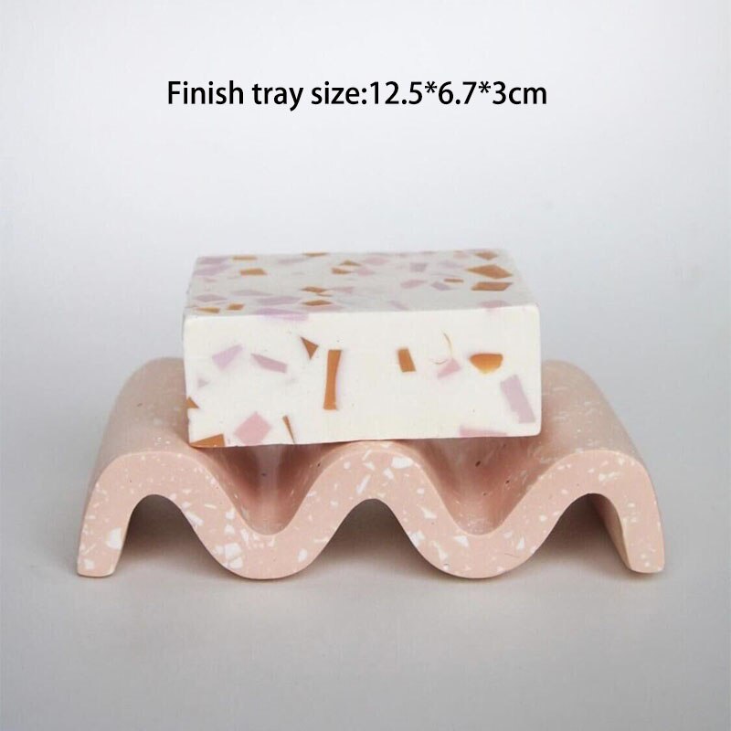 Moules porte-savon en béton et Silicone, ondulé, en ciment, plateau Jesmonite Terazzo, DIY: Gris clair