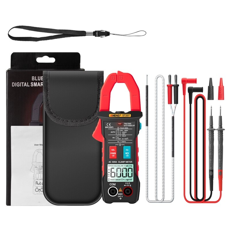 Digital Bluetooth Multimeter Clamp Meter 6000 Counts True RMS DC/AC Voltage Tester AC Current Hz Capacitance Ohm Tester: red