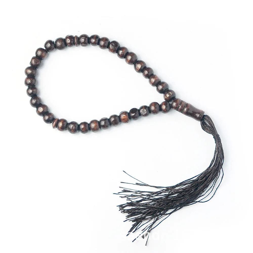Wood Tasbih Prayer Beads 99 Muslim Prayer Beads Islamic Handheld Prayer Beads Muslim Rosary Beads Bracelet with Tassel: Light Yellow Gold Color