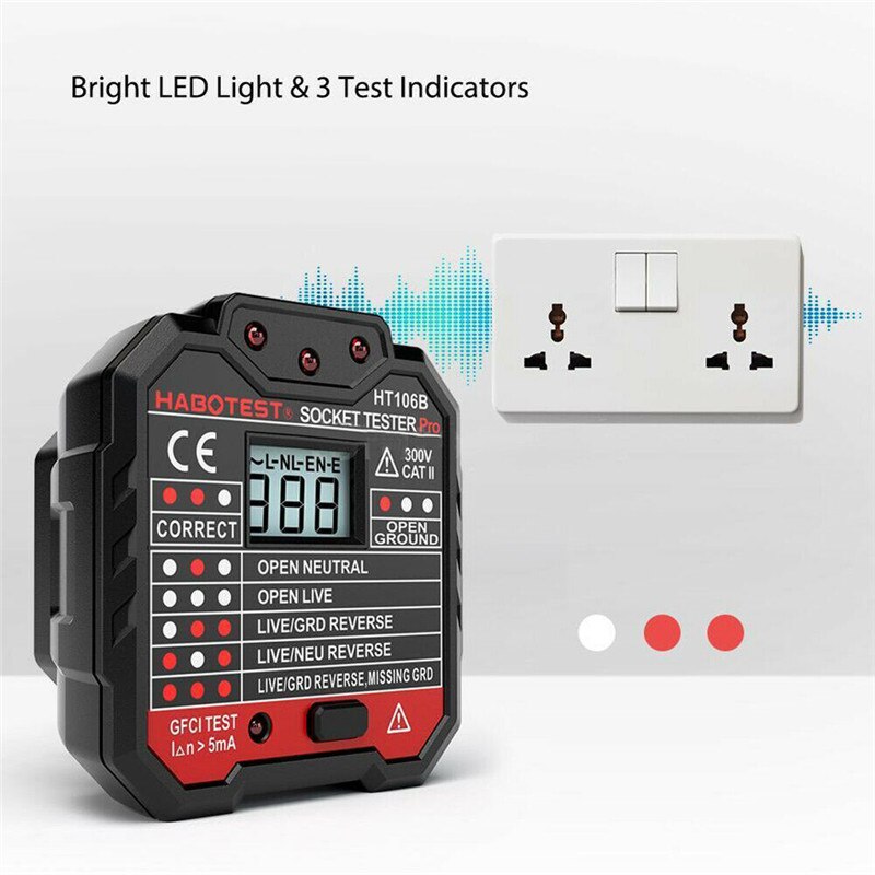 Socket Detector HT-106B Detector Power Polariteit Elektroscoop Rcd Elektrische Socket Tester Automatische Neutrale Live Aarde Draad Test