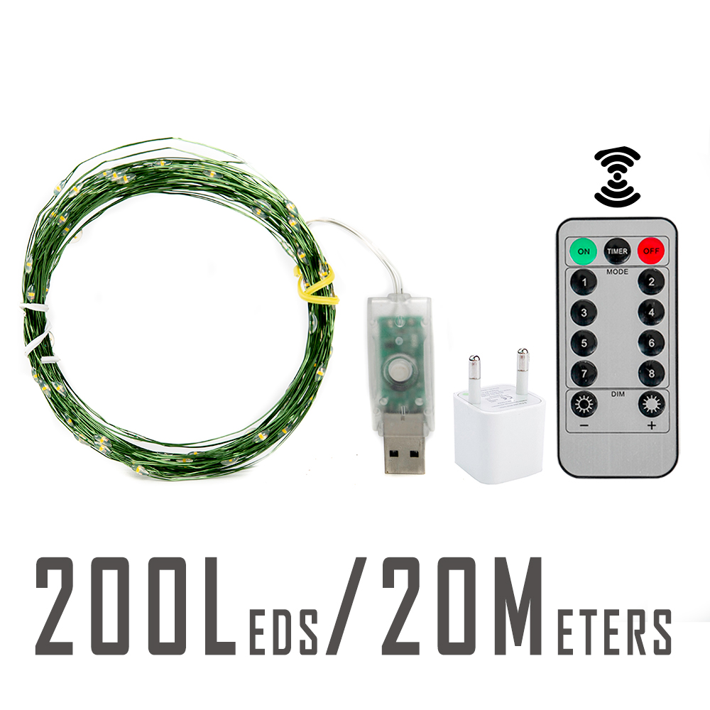 Guirnalda de Luces LED de 10-200m, Impermeable, con Control Remoto, para Decoración de Árboles de Navidad, Exteriores, Jardín, Bodas y Fiestas: cambiable / Y (artículos de cuero)