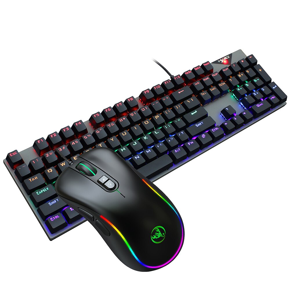 Hxsj wired keyboard and mouse combo  l300 rgb backlit keyboard n-key rollover blue switch  + j300 6400 dpi programmable rgb backlit mouse