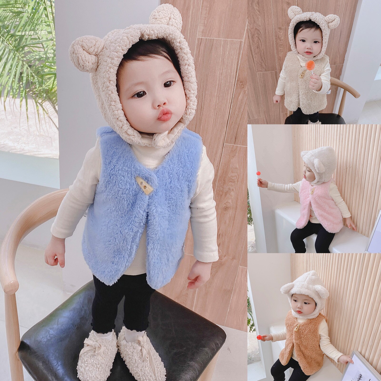 #46 Baby Toddler Boys Girls Solid Fluffys Sherpa Vest Waistcoat Clothes Outfits Infant Kids Winter warm Clothes