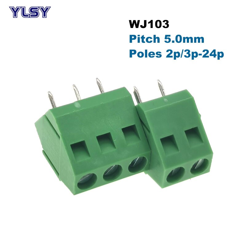 5Pcs Pitch 5.0mm PCB Screw Terminal Block Wire Connector Straight Right Angle Pin 2/3P Morsettiera Cable 1.5/2.5mm2 10-20A