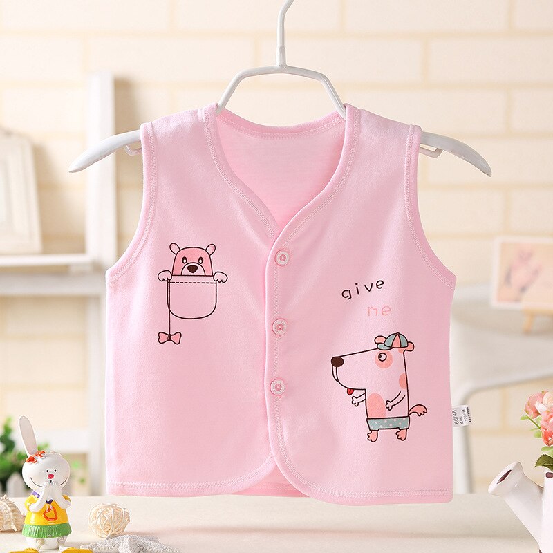 Chien Cartoon bébé gilet 100% coton doux infantile gilet confortable bébé garçons filles vêtements v-cou printemps été bébé filles vêtements: Pink Dog / 3M