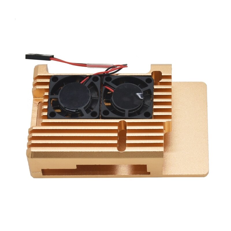 Voor Raspberry Pi 4 Model B + Cooling Shell Metalen Aluminium Case Radiator Fan (Goud)