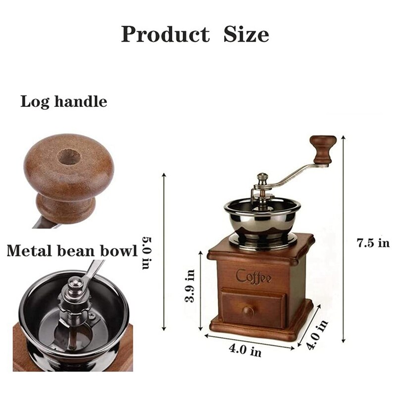 Handkoffiemolen Vintage Antieke Stijl Houten Koffiemolen Klassieke Hand Aangezwengeld Koffiemolen