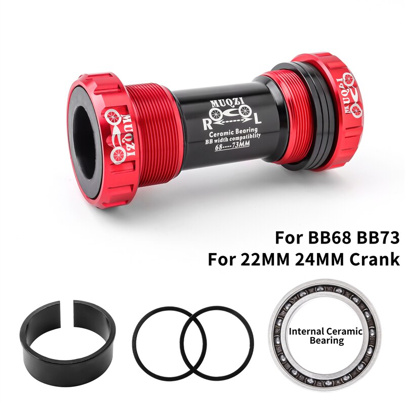 MUQZI Bicycle Bottom Bracket BSA BB68/73mm Thread BB90/92 Press Fit MTB Road Bike Ceramic Bottom Bracket For 22/24mm Crankset: BB68-73Ceramic Red