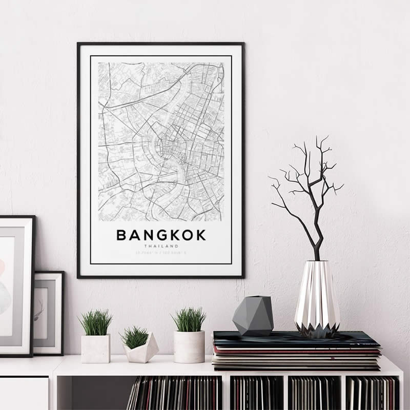 Bangkok Map Posters En Prints, thailand Reizen Stad Kaart Canvas Schilderij Moderne Chiang Mai Kaart Foto Thuis Wall Art Decor