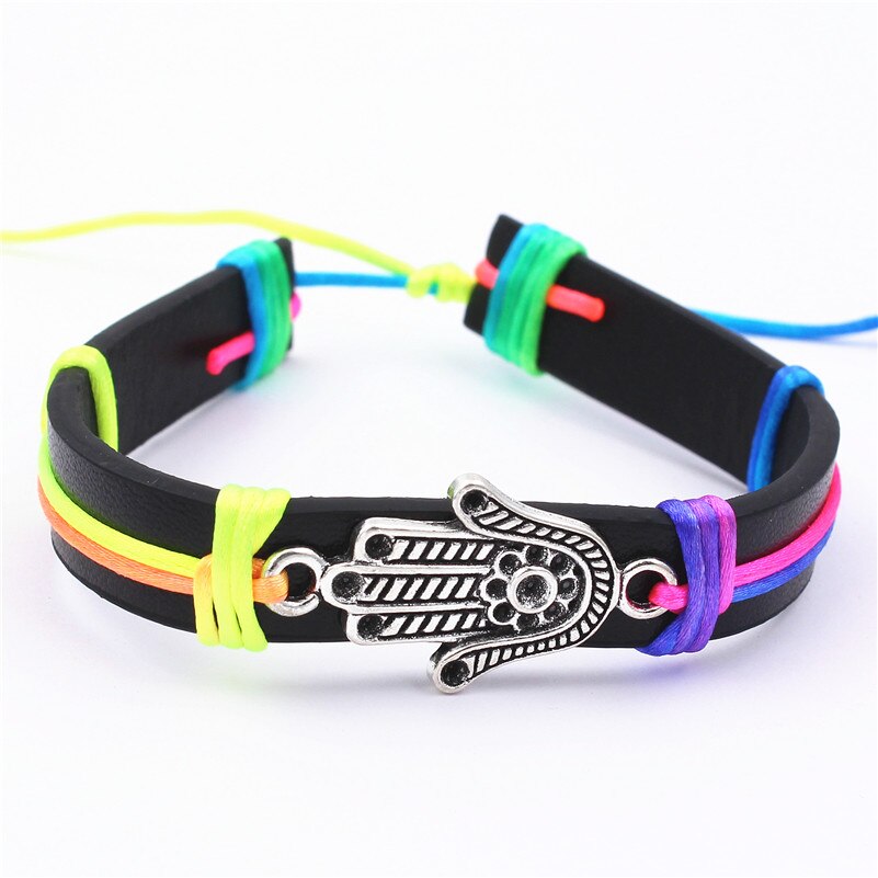 Tyrkisk hamsa symbol fatima hånd onde øje wrap armbånd kvinder mænd heldig amulet legering palm armring: Zps 050- flerfarvet