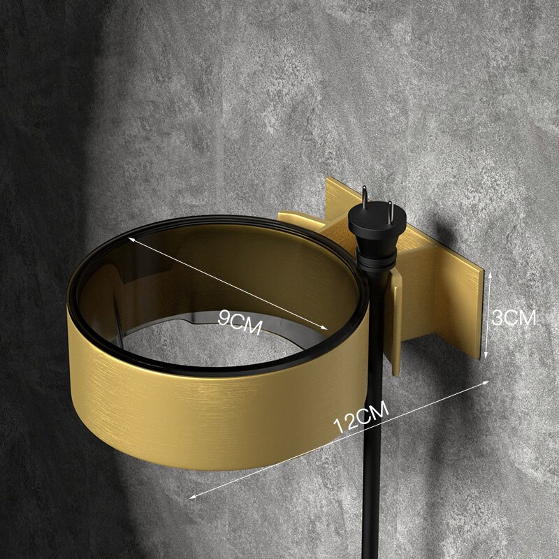 Brushed Gold Aluminum Bathroom Hair Dryer Rack Wall Mounted Bathroom Shelf Storage Bathroom Accessories: style 1