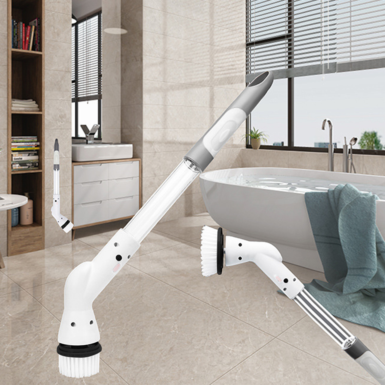 Épurateur rotatif électrique, brosse de nettoyage de douche sans fil, vitesse réglable, poignée d'extension de carrelage de salle de bain réglable