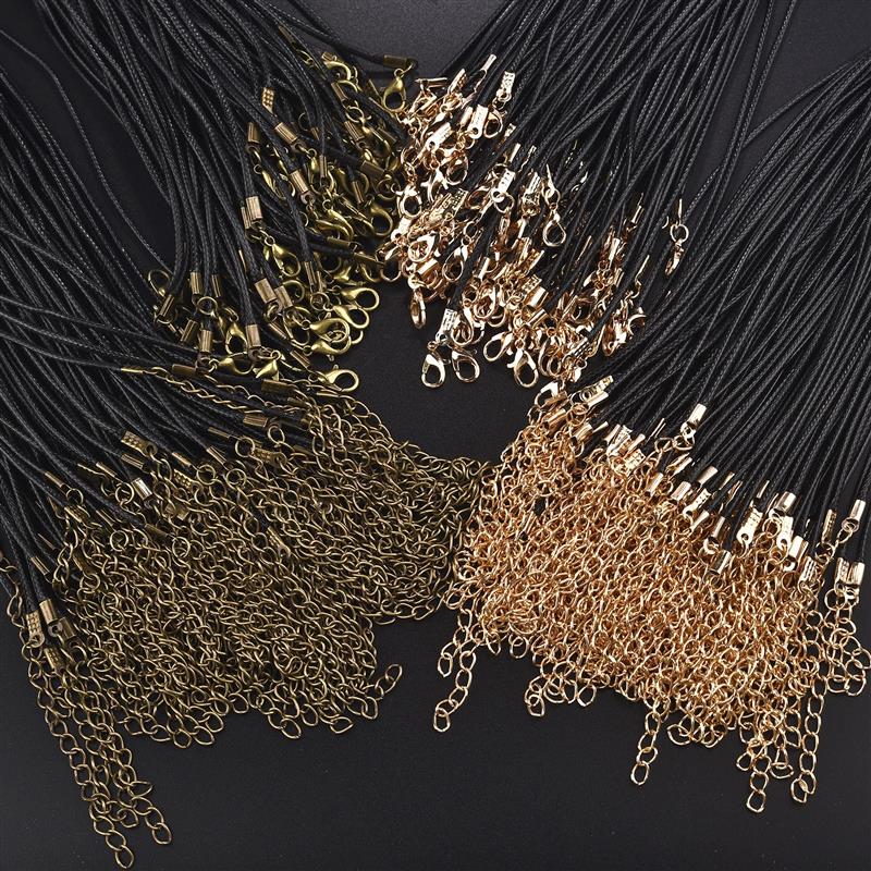 50Pcs/lot 1.5/2mm Leather String Cord Wax Braid Rope Adjustable Chain Lobster Clasp Wax Rope Necklaces Pendant Jewelry Findings