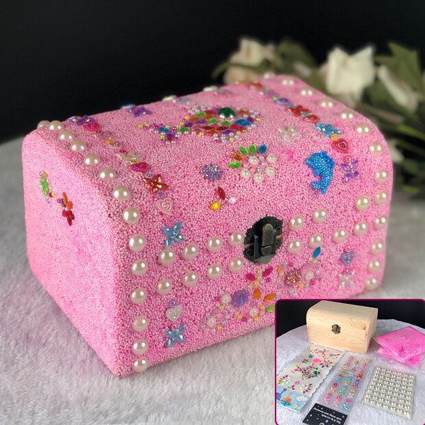 Enfants fait à la main bricolage matériel sac fille en bois massif papeterie boîte boîte à crayons flocon de neige boue bâton perceuse boîte de rangement: L-6